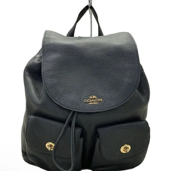 Coach Billie Black Pebble Leather Backpack - Picture 1 of 6